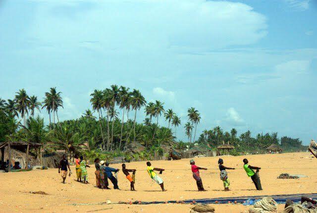 Les pêcheurs tirent le filet à Grand-pop Les pêcheurs tirent le filet à Grand-pop